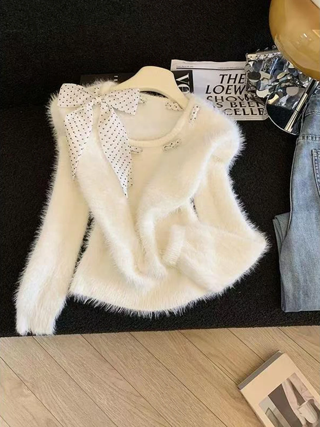 

Soft Cozy Korean Sle Women's Sweater Autumn Winter Outerwear Polka Dot Sa Ele Top Commute Sle Loose Fit Long Sve...