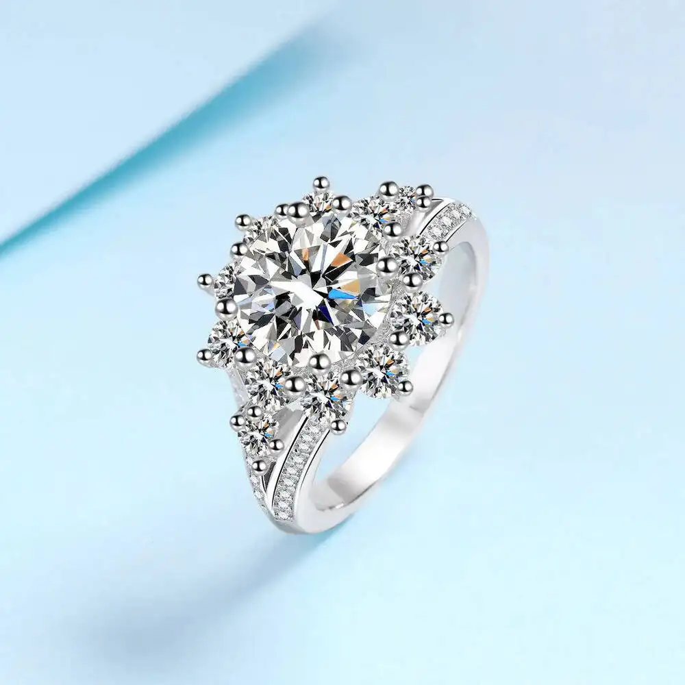 

Real 925 Sterling Silver 3CT D Color Moissanite Ring Luxury Flower Design Engagement Jewelry With GRA Certificate Gift For Women