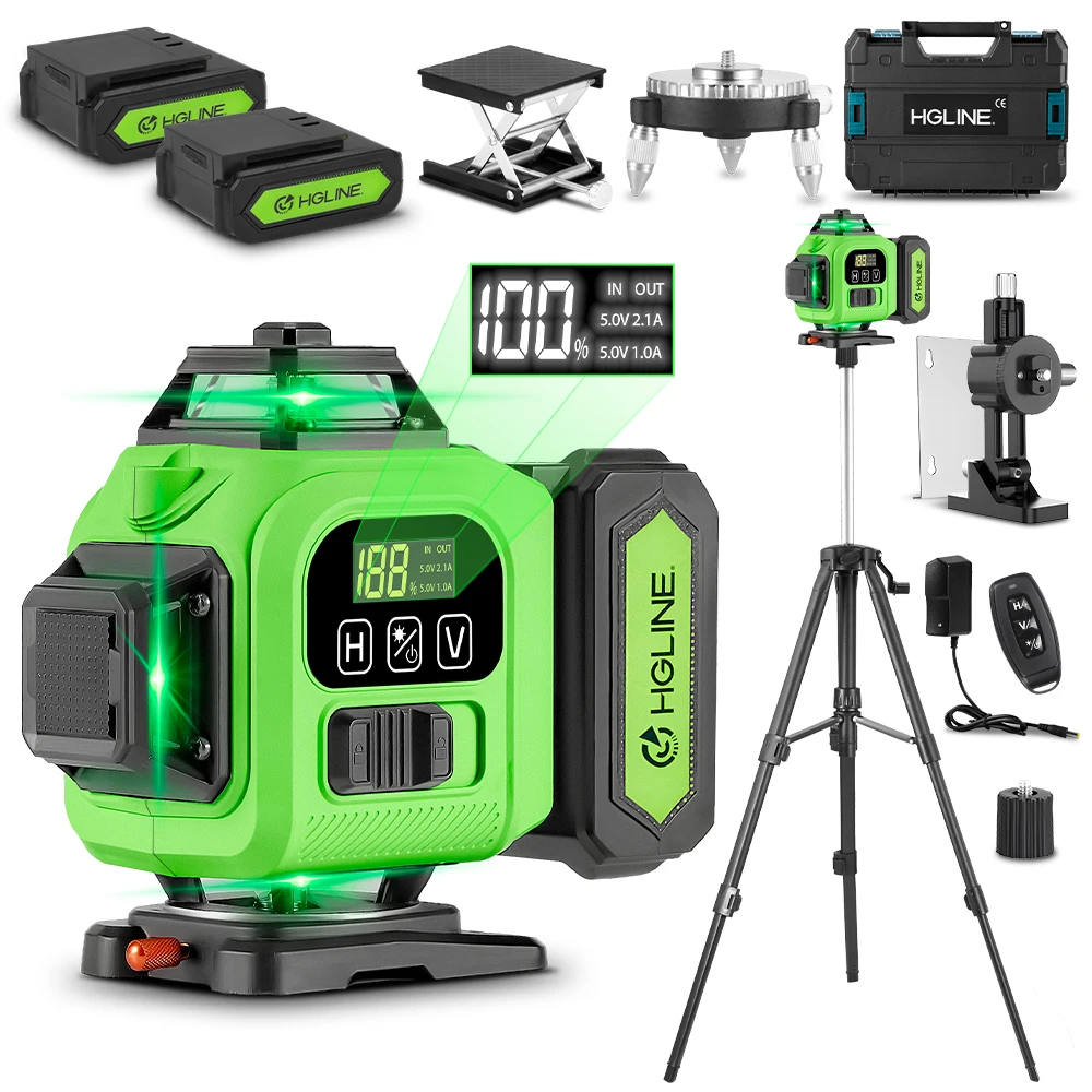 Niveau laser HGLINE 16 lignes, outil laser professionnel pour la construction, 360° °   Niveau horizontal et vertical avec batterie 6000mAh