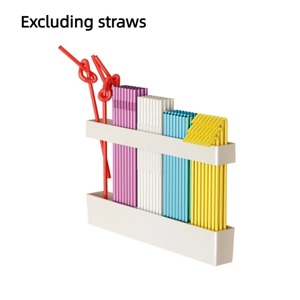Transparent Straw Storage Box Space-Saving No Assembly Required Clear Storage Rack Drill-Free Drainage Holes Wall-Mounted Shelf