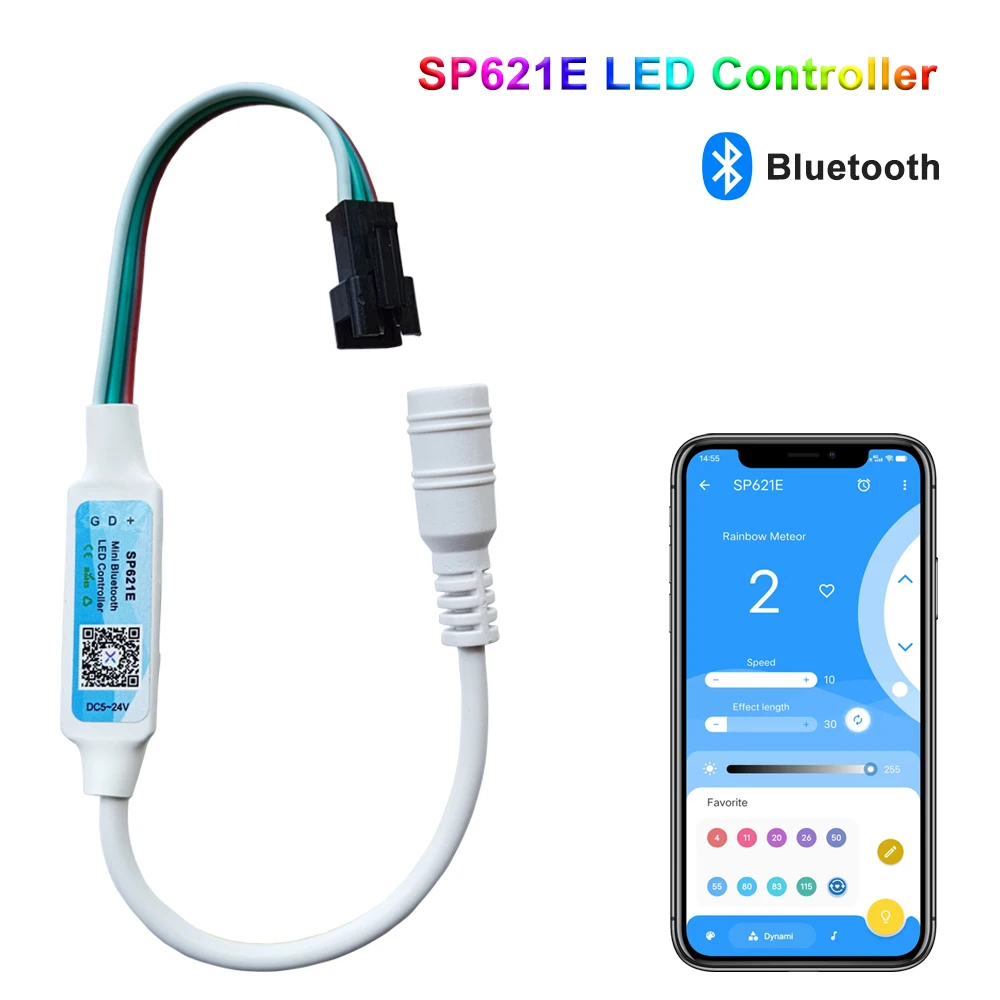 

SP621E Mini Music Bluetooth LED Controller Smart APP IOS Android For WS2811 WS2812 Addressable Pixel LED Strip Light DC5V 24V