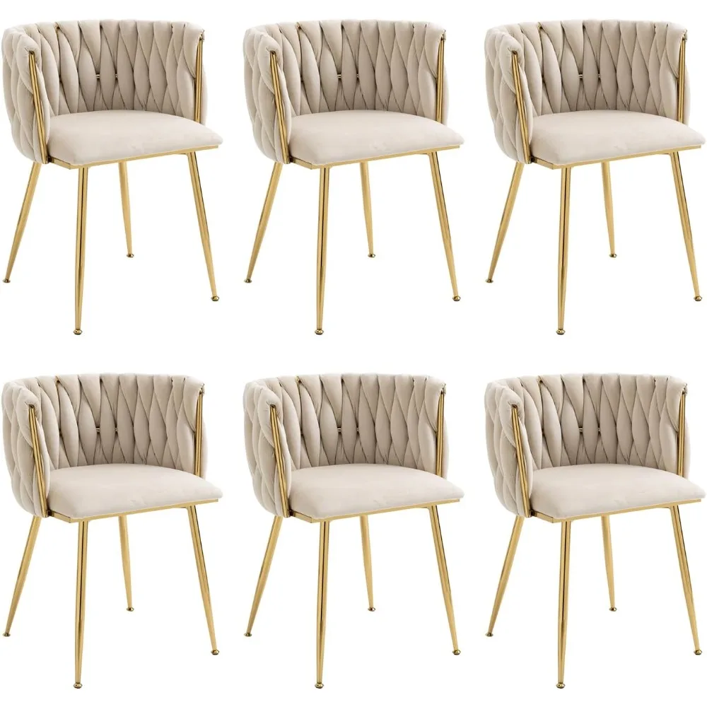 Dining Chairs Set of 6, Upholstered Dining Chairs with Gold Metal Legs for Dining Room, Vanity, Kitchen, Living Room(Beige)