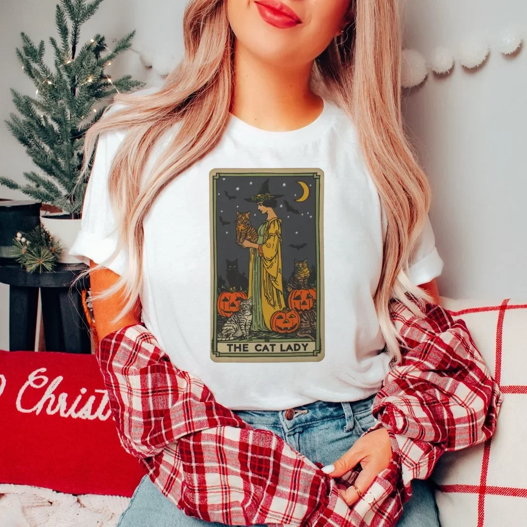 Cartoon Retro Happy New Year Style Short Sleeve Printed Clothing Christmas Happy Printed Pumpkin Pattern Fashion Women's Top T-S