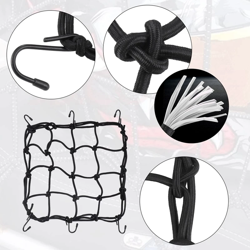 3 Piece Motorcycle Helmet Rope High Retractable Black Luggage Helmet Mesh Elastic Rope Strap With Cargo Net