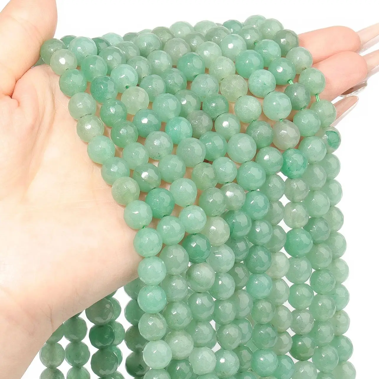 Natural Faceted Aventurine Jade Beads Round Loose Beads for Jewelry Making DIY Bracelet Necklace Accessories 4/6/8/10mm 15inch