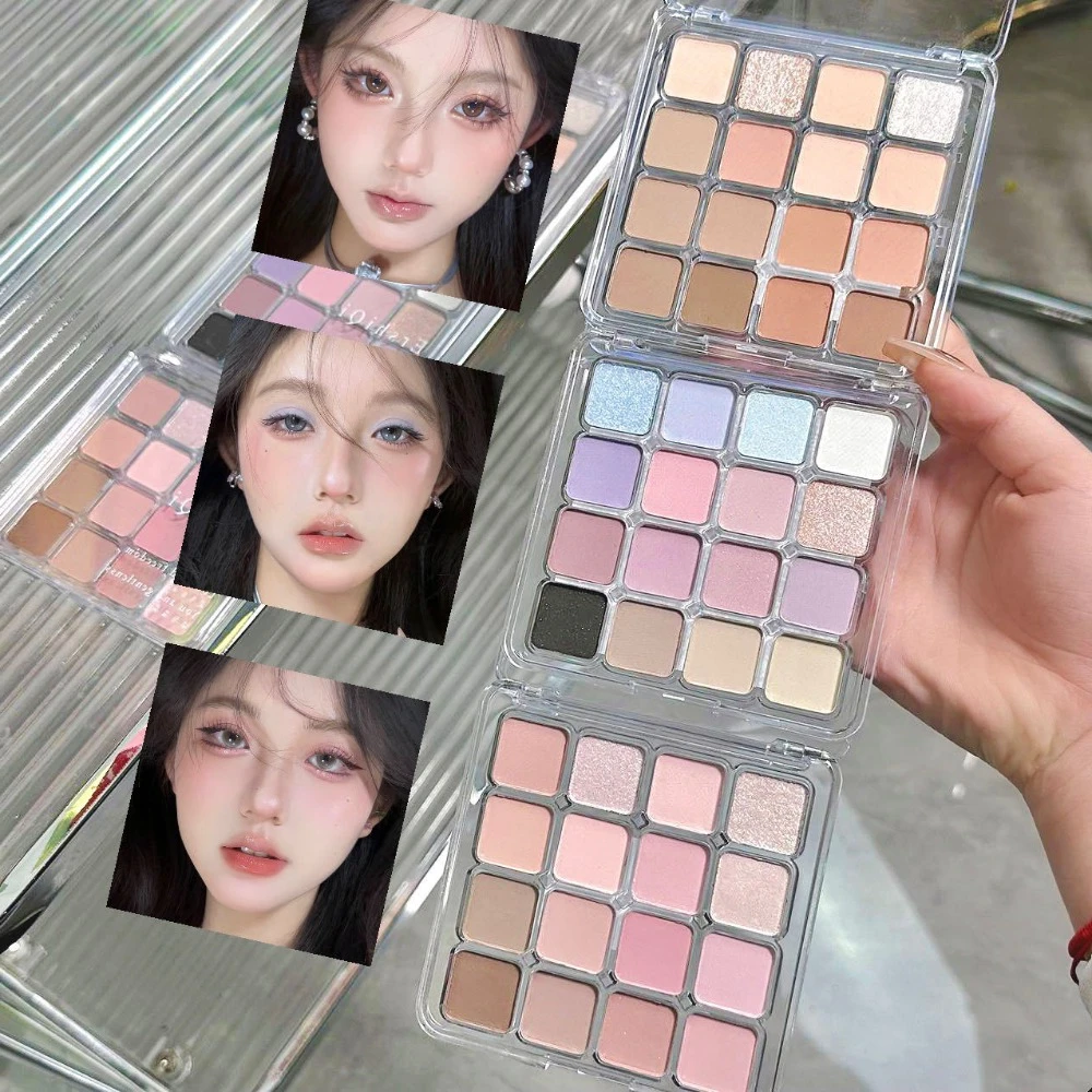 Pink Peach Pearly Matte Eyeshadow Palettes Glitter Eye Shadow Pigment Waterproof Lasting Korean Cosmetics Earth Colors 16 Colors