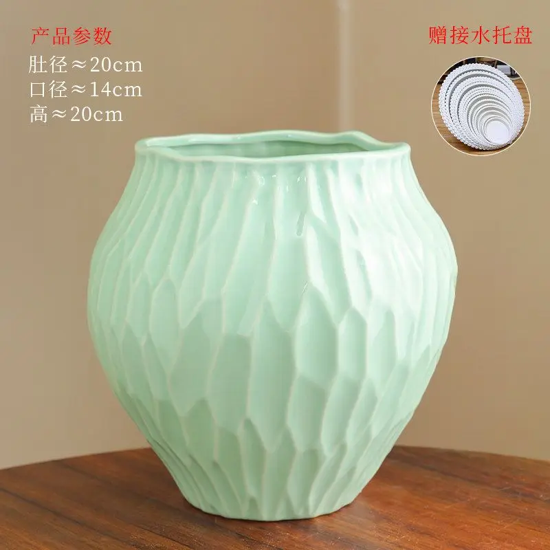 Ceramic Flower Pot Gray Honeycomb Textured Wavy Edge, Indoor Outdoor Succulent Planter For Home Garden Desktop Decor