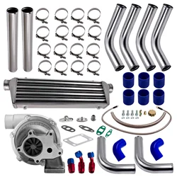 New T3 T4 T04e .57 A/r Turbo Intercooler Piping Kit 5-bolt & Oil Feed Return Line