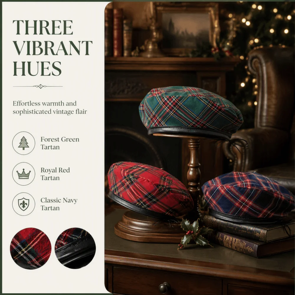 Casual British Style Tartan Plaid Beret Y2K Drawstring Painter Hat Retro Green Flat Cap Outdoor