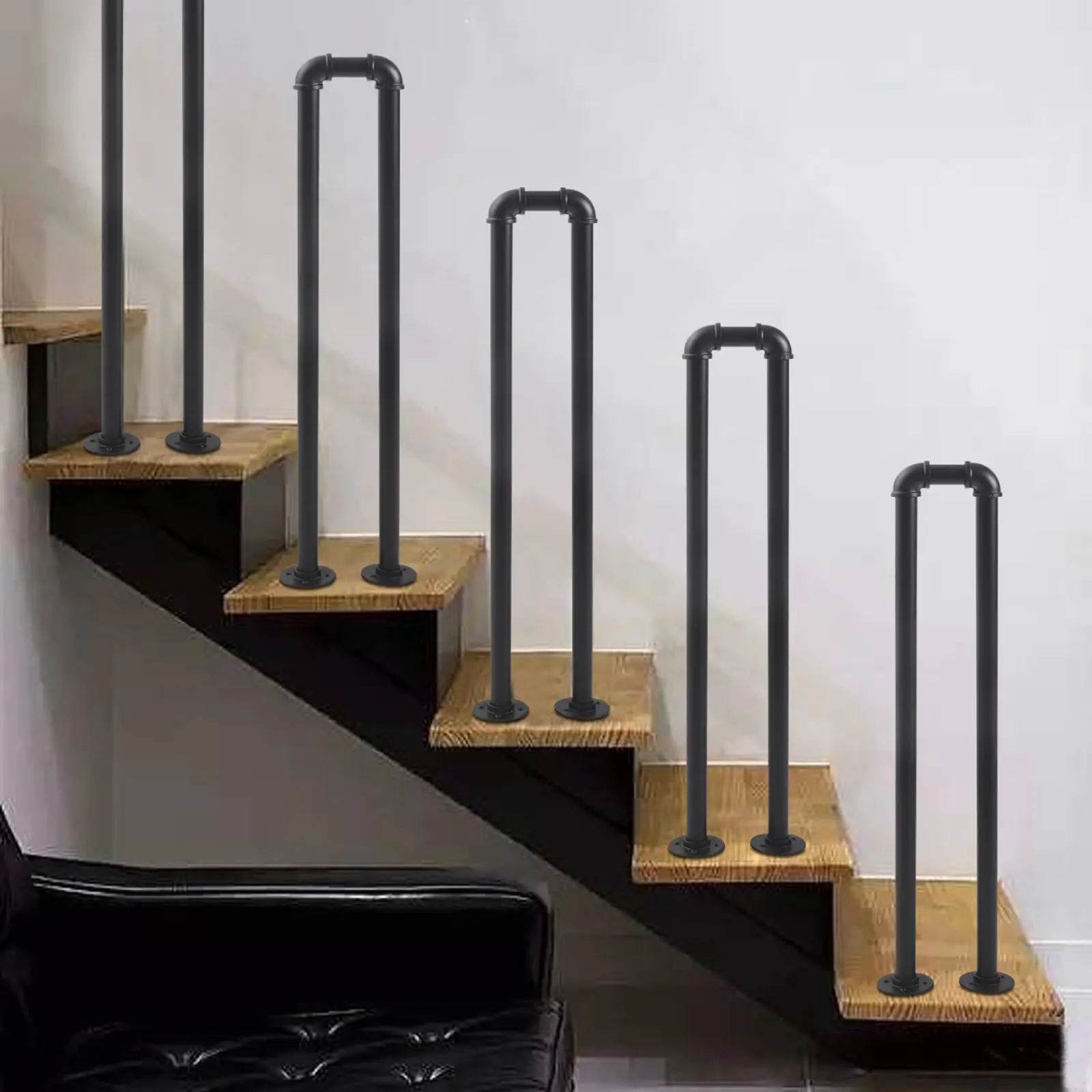 Corrimão de escada preto fosco em forma de u corrimão de ferro forjado industrial antiderrapante segurança interior ou exterior suporte para crianças idosas