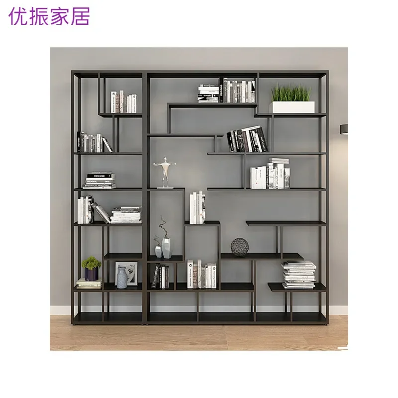 Industrial Wrought Iron Bookshelf Multi Tier Floor Standing Storage Rack Creative Room Divider Shelf for Living Room Office