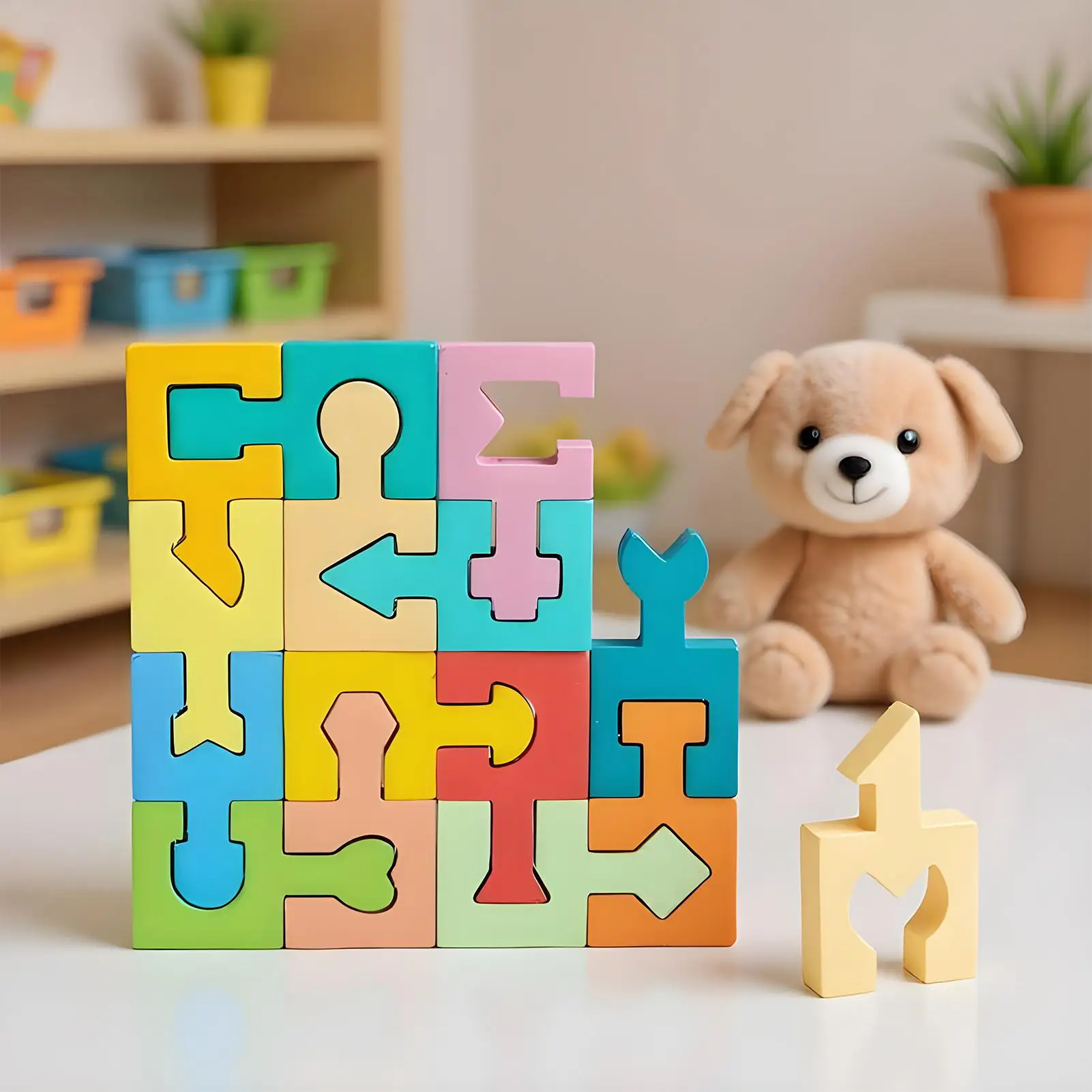 Kids Puzzle Educational Geometric Shape Matching Game 16 Pieces Jigsaw Puzzle For Boys Girls Ages 4-6 Learning Home School