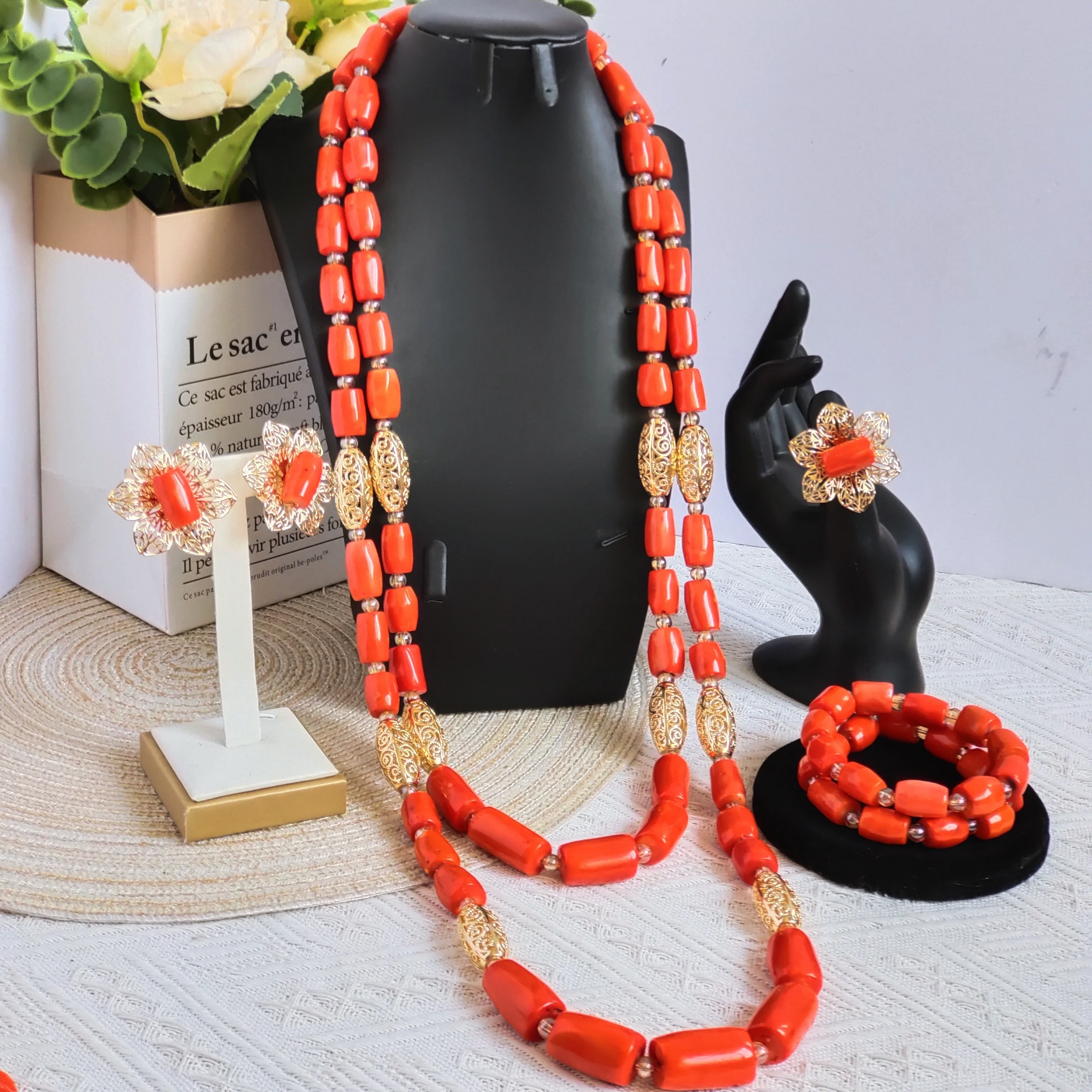 

Fashion African Jewelry Set Nigerian Coral Beaded Necklace Bridal Wedding Accessories