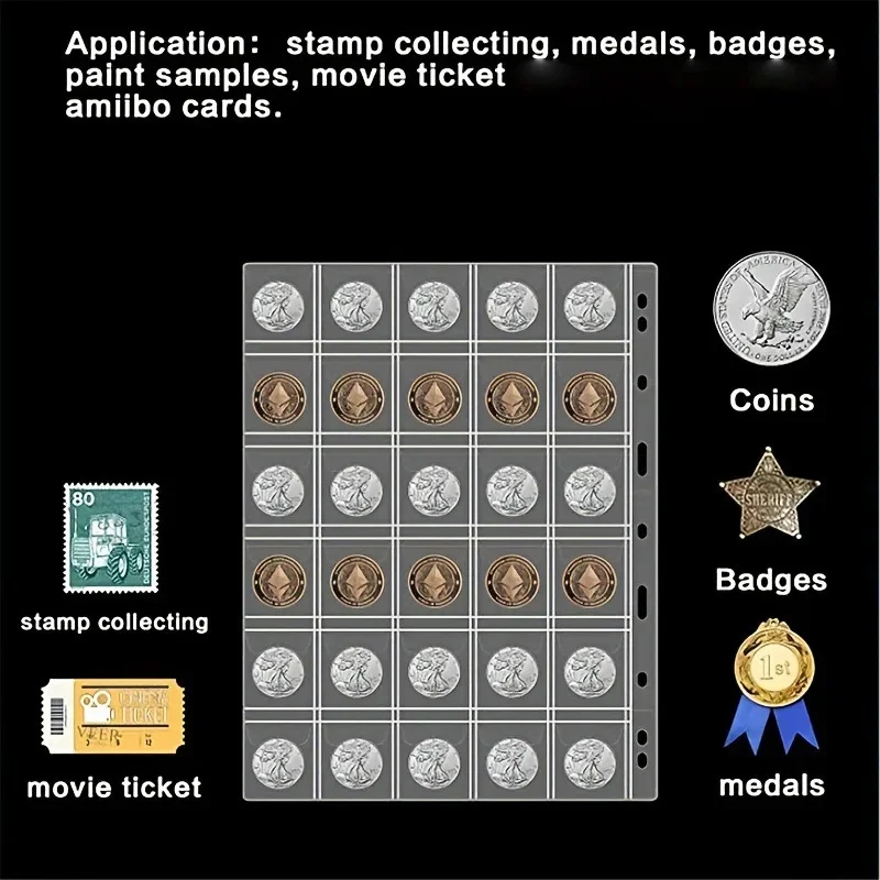 Clear PVC Coin Pocket Binder Pages, 2‑5 Sheets/Pack, 30 Pockets Each, Sleeves for Coins, Banknotes & Stamps Collecting