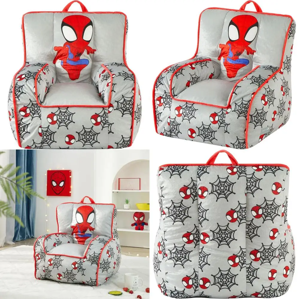 Children's Plush Microfiber Bean Bag Chair, Padded Seat with Piping and Carry Handle, Ideal for Ages 3 and Up