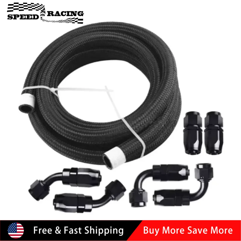 

20-футовый топливный шланг из нейлона и нержавеющей стали с оплеткой AN6, комплект из 6 концевых фитингов, красно-синий, черный, для тормозных жидкостей