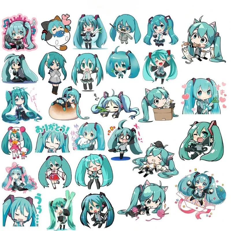 50pcs 하츠네 카와이 미쿠 스티커 팩 방수 전화 케이스 만화 저널링 노트북 편지지 포장 귀여운 스티커 키즈