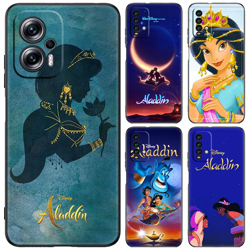 Aladdin lamp Jasmine Black Case For Xiaomi 13T 12T Pro 12 11 Lite NE 11T Pro Redmi 12 A1 A2 Plus 10A 10C 9A 9T 9C Cartoon Cover