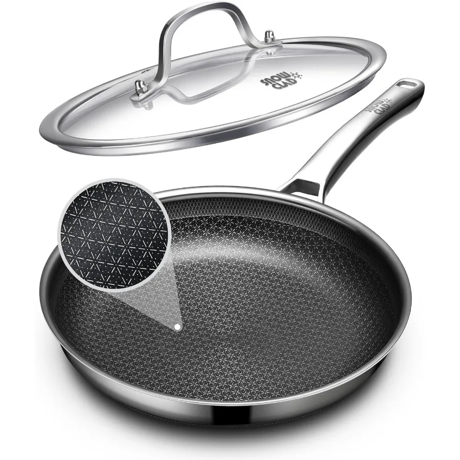 

12 inch Non Stick Frying Pans with Lid for Home Kitchen Cooking Hybrid Nonstick Stainless Steel Skillets Oven and Dishwasher Sa