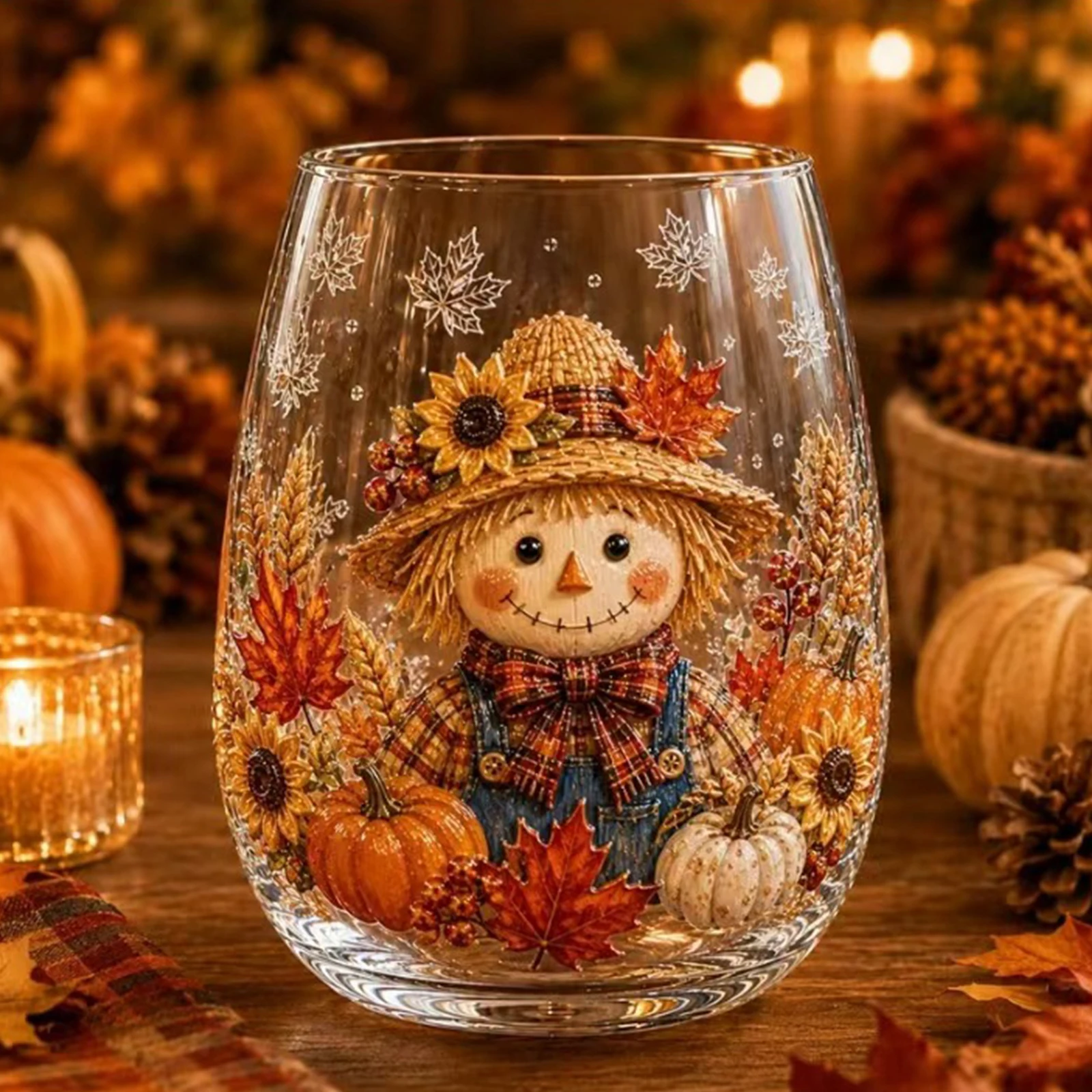 Autumn Harvest Glass Cup Set Fall Thanksgiving Themed Drinking Glass Drinking Glass Cup for Home Party Entertainment
