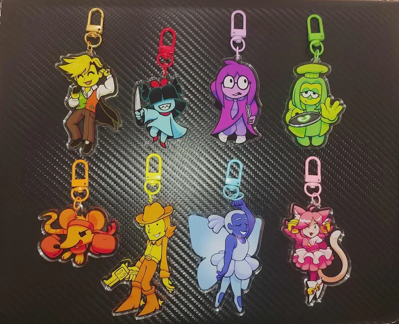 Deltarune 7 Colored Flowers Acrylic Keychain, Double Sided Printed Cartoon Charm, Game Fandom Bag Pendant Gift