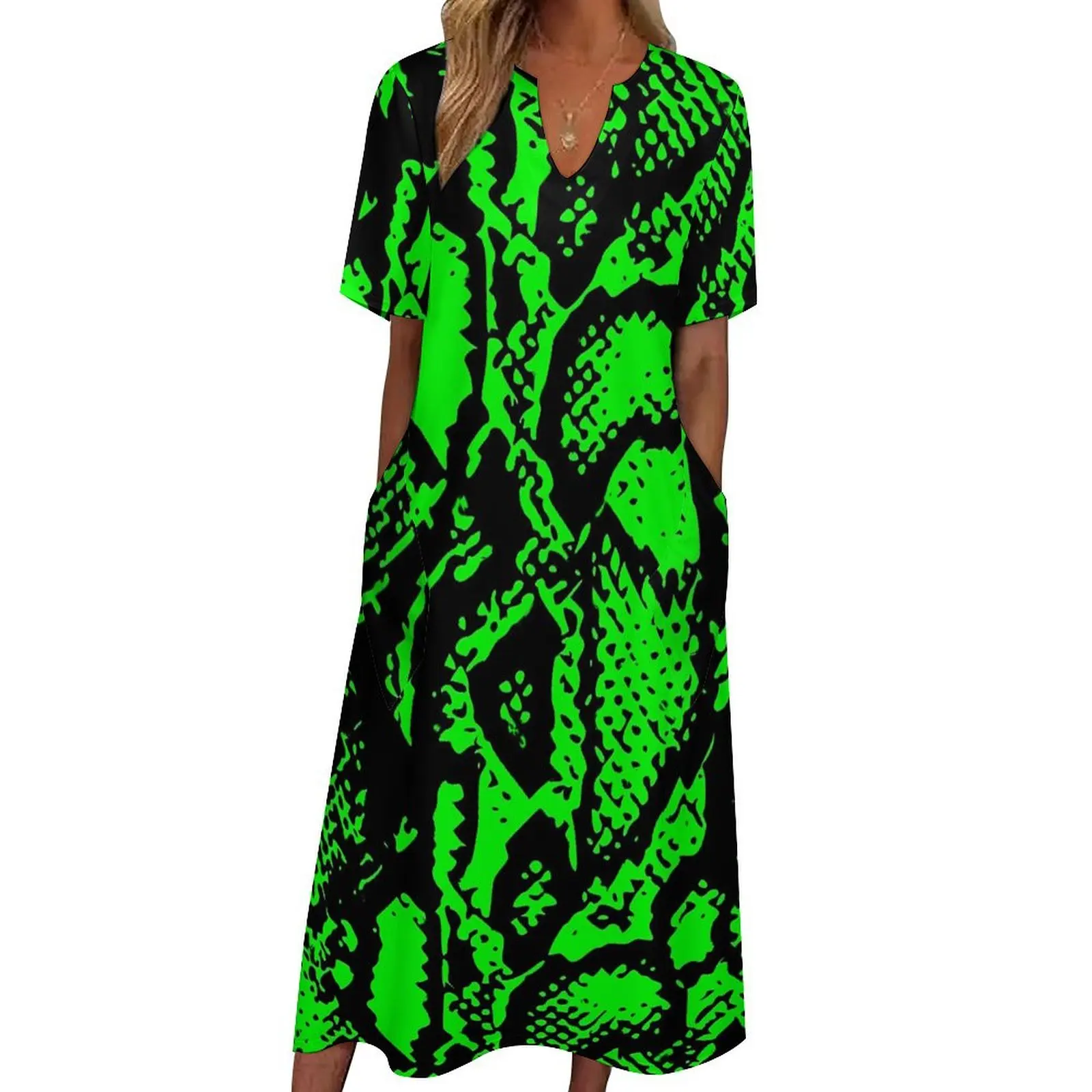 Snakeskin Dress Spring Green and Black Python Street Fashion Boho Beach Long Dresses Womens Elegant Maxi Dress Big Size 5XL