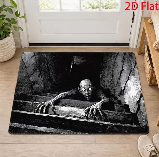 Doormat, Flannel Floor Mat Horror Zombie Crawling Floor Mat Front Door Entrance, Gothic Ink-style Creepy Zombie Halloween Decor