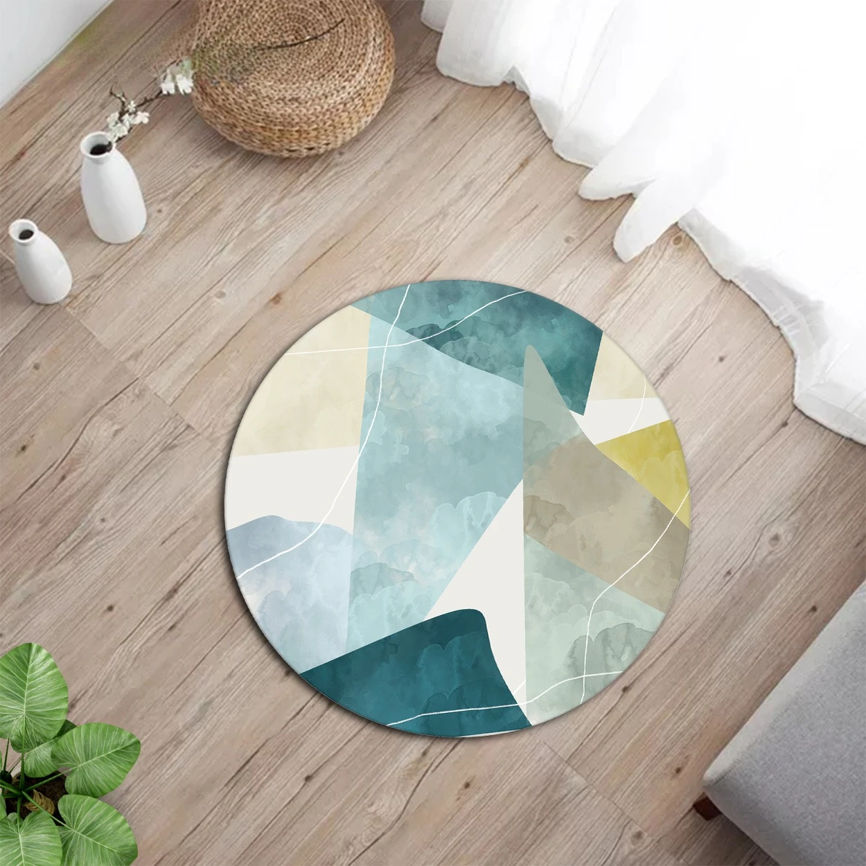 Vibrant Orange Center Round Rug Hand Drawn Black Stitched Border Circular Non Slip Floor Mat for Dining Table Bedroom Home Decor