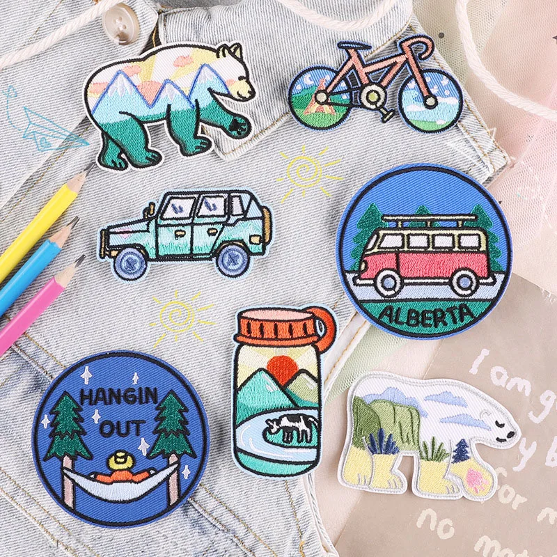 Outdoor Camping Series Patches For Clothing Iron-on Transfers For Jeans Applique Repair Hole Embroidery Patch DIY Swe Accesorios