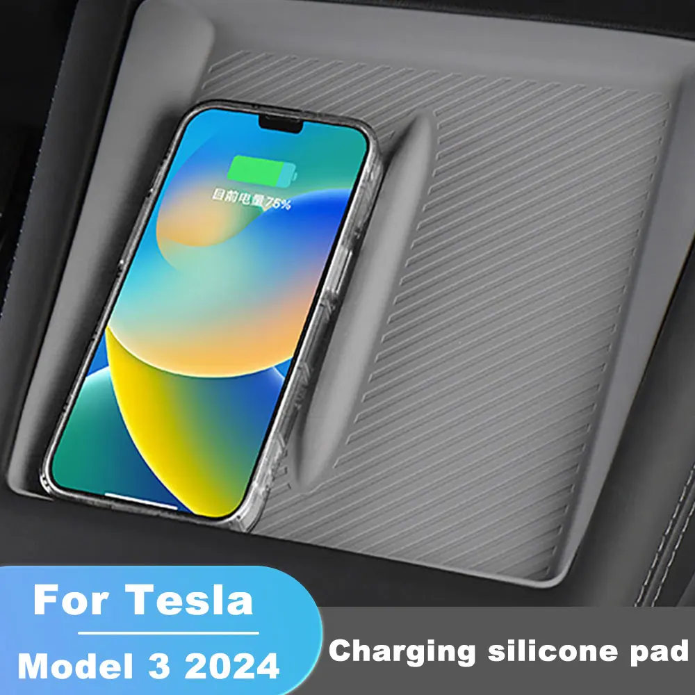 Silicone Wireless Charger Pad For Tesla New Model 3 2024 Mat Protector non-slip mat Pad Auto Car Interior accessories