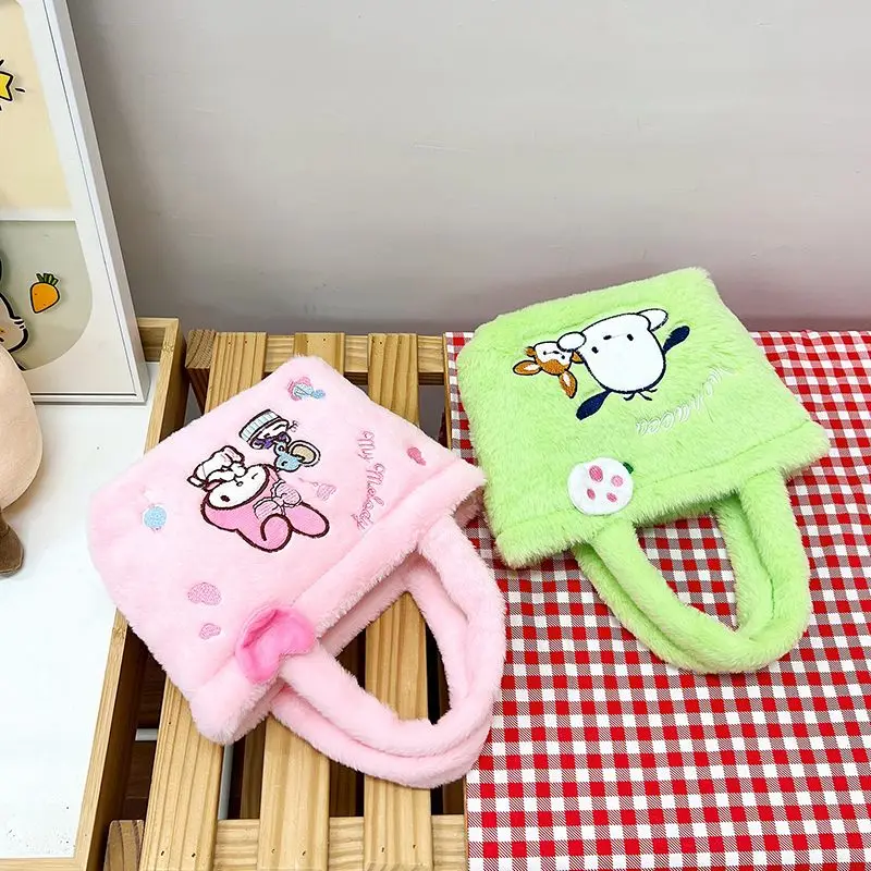 Cute Sanrio Kuromi Embroidery Bento Bag Kawaii Anime My Melody Cinnamoroll Handbag Cartoon Pochacco Tote Bag Gift for Kids