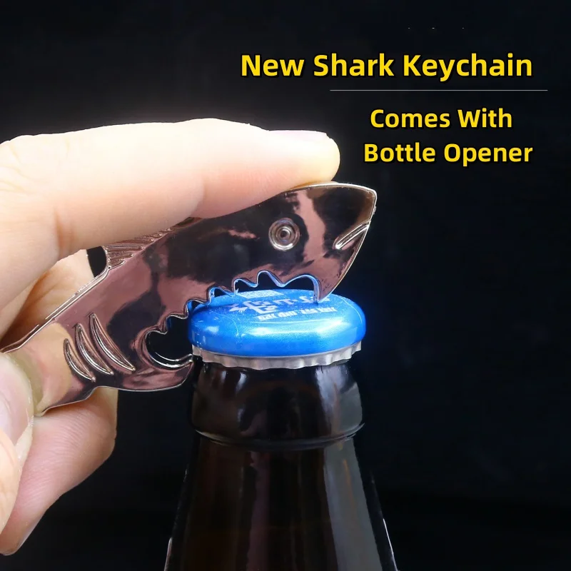 New Shark Beer Bottle Opener Keychain Pendant Multifunctional Fun Metal Key Chain For Men Christmas Gift