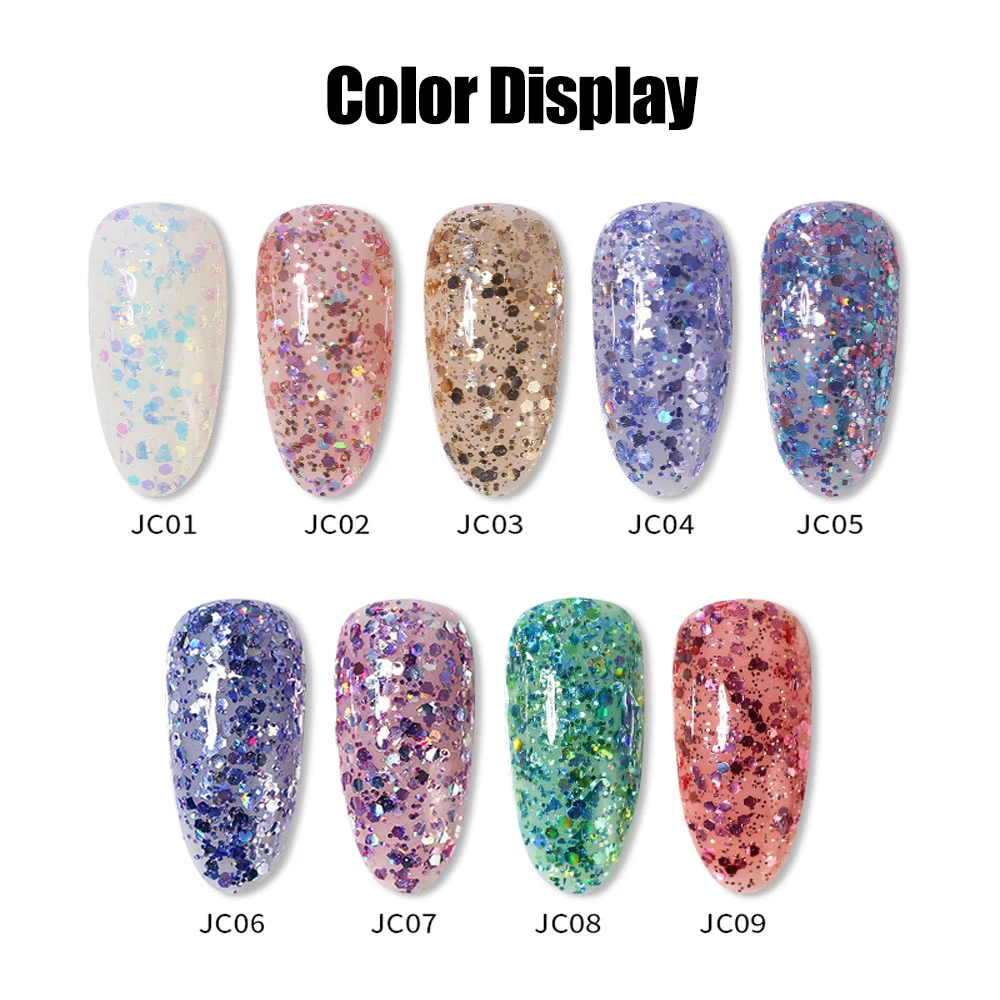 Vendeeni 9 Colors/set Sparkling Sequins Gel Nail Polish Gel For Nail Art Design UV LED Soak Off Shiny Gel Lacquer Varnish 15ml