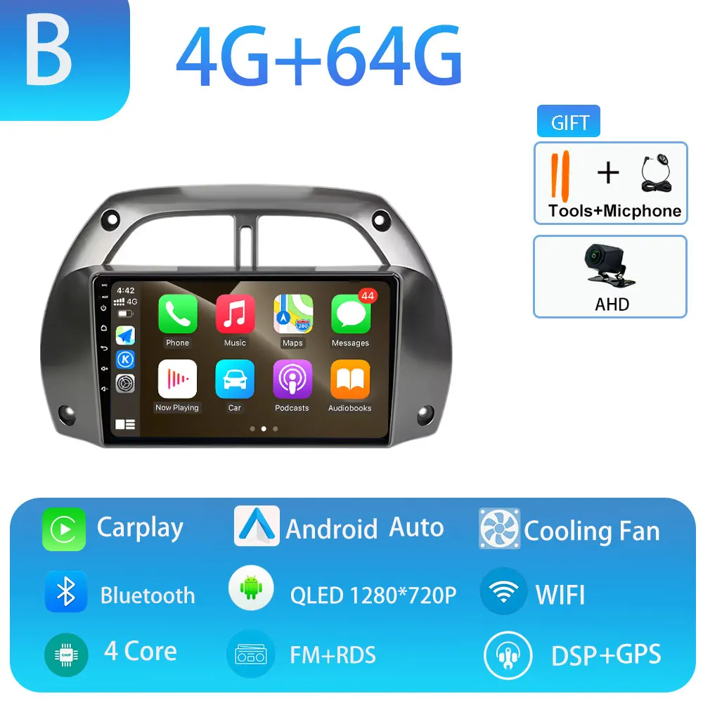 Android 15 voor Toyota RAV4 2001-2005 Draadloze CarPlay Autoradio Video Audio Multimedi Speler Auto BT WIFI 4G 2K QLED Geen 2 din