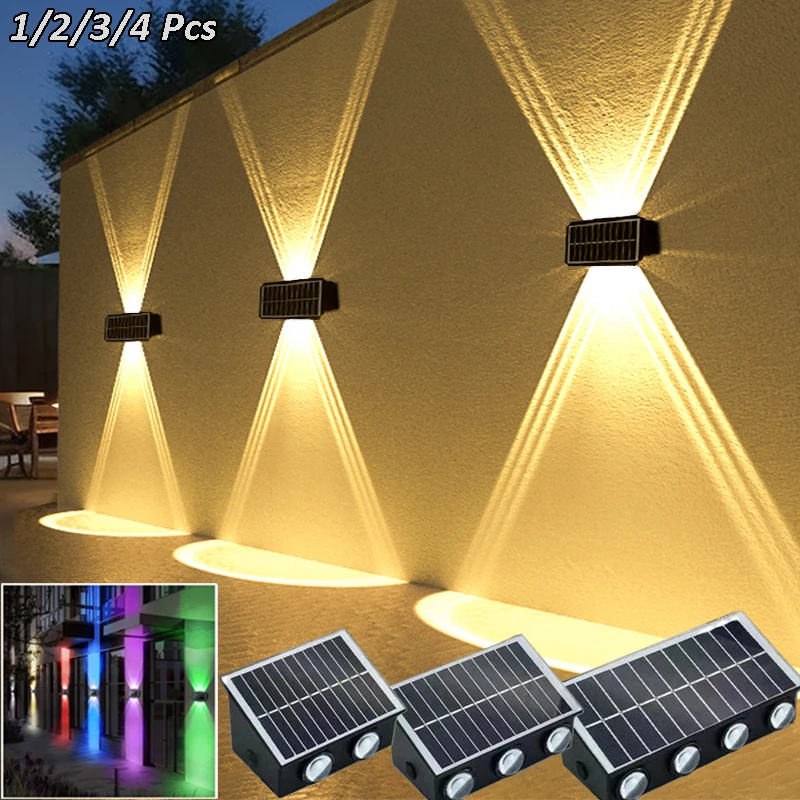 4/6/8LED Solar Wall Spotlight Outdoor Upper And Lower Lighting Solar Powered Waterproof Streetlight for Balcony Courtyard Garden