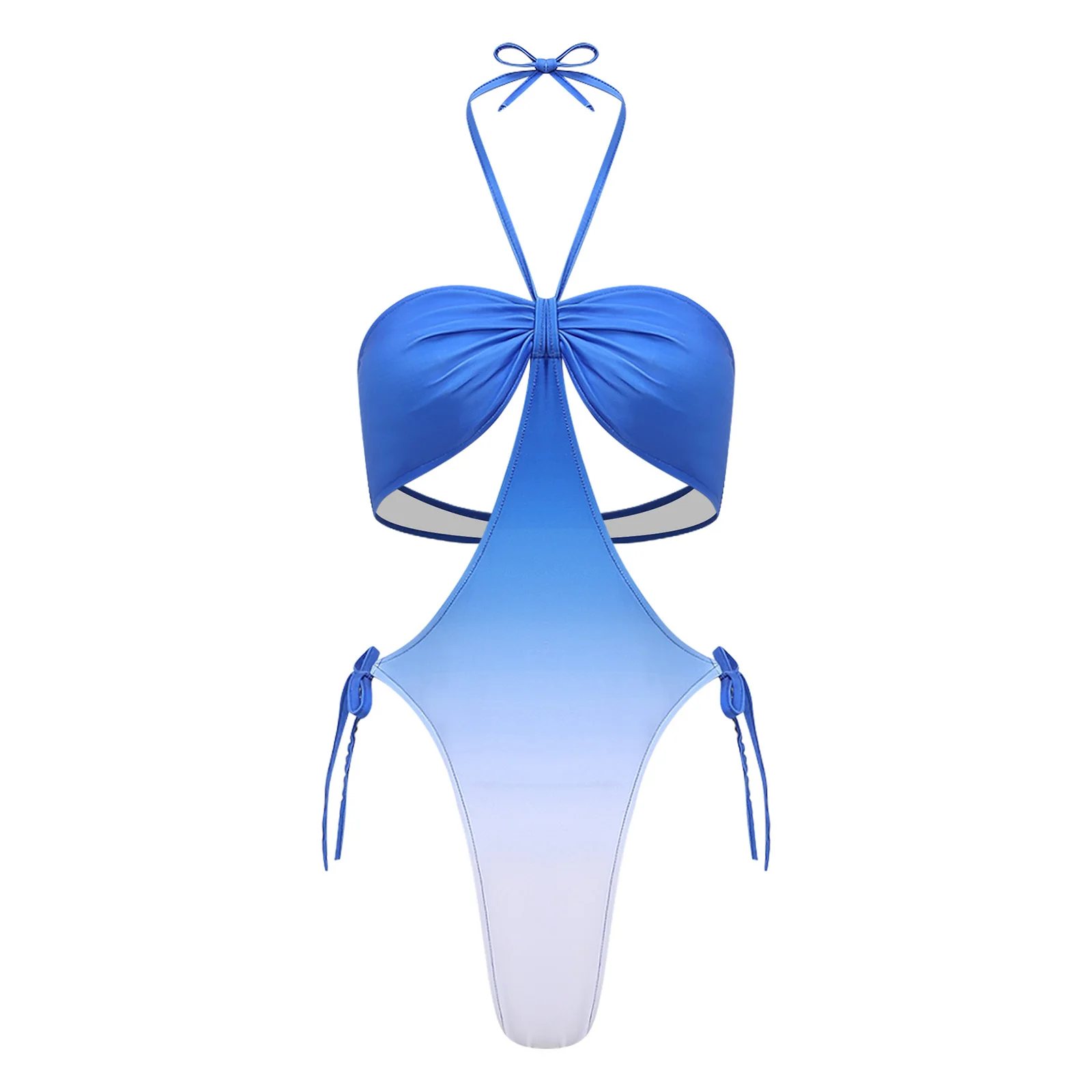 

Womens Gradient One Piece Bathing Suit with Chest Pads Halter Backless Swimwear Bodysuit for Beach Vacation Pool Sunbathing Fun