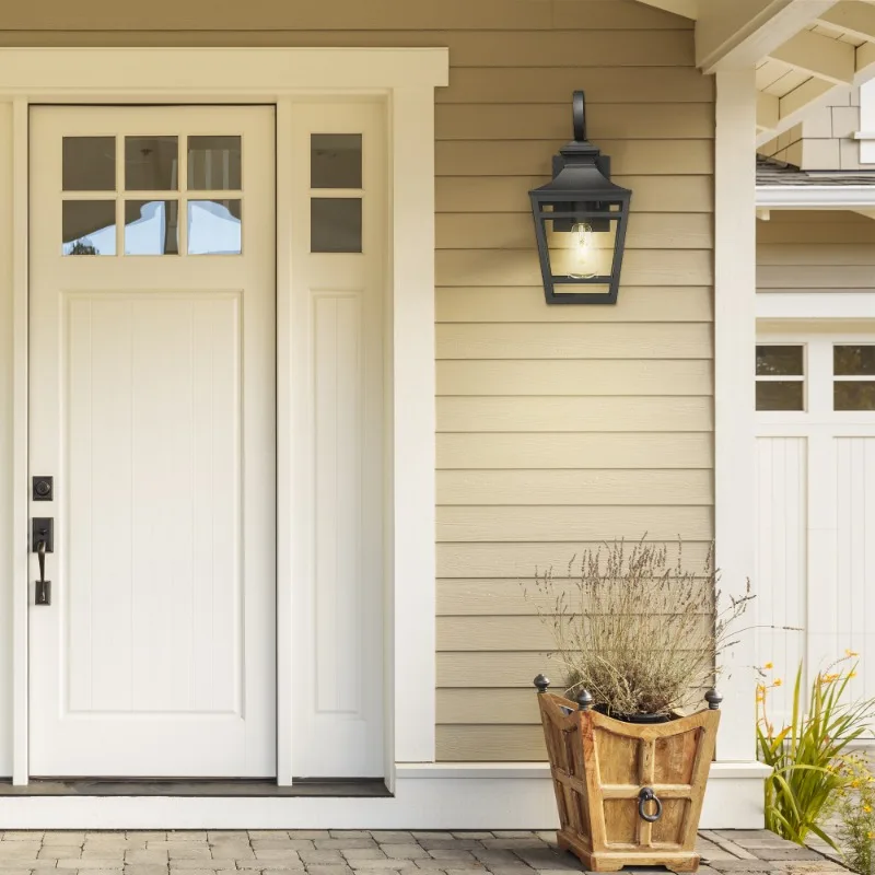 

Большой уличный настенный бра, водонепроницаемое черное прозрачное стекло, комплект из 2 шт., рождественский подарок, патио, прихожая, гараж, внешний светильник