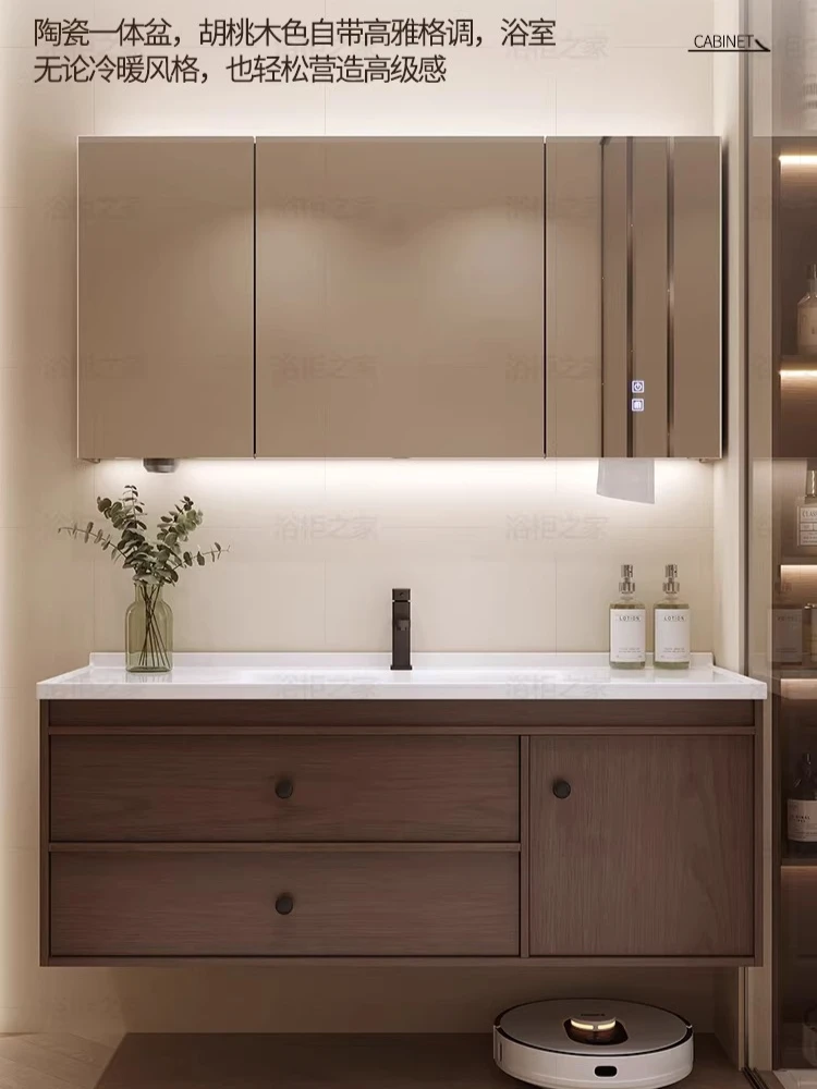 

Тумба для ванной комнаты из керамики под орех с интегрированной раковиной в средневековом стиле, комбинированный умывальник