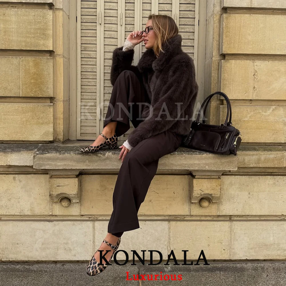 KONDALA Chic Gray Faux Fur Coats Zipper Long Sleeve Thick Warm Jackets Fashion 2025 Autumn Winter Thick Warm Outwears