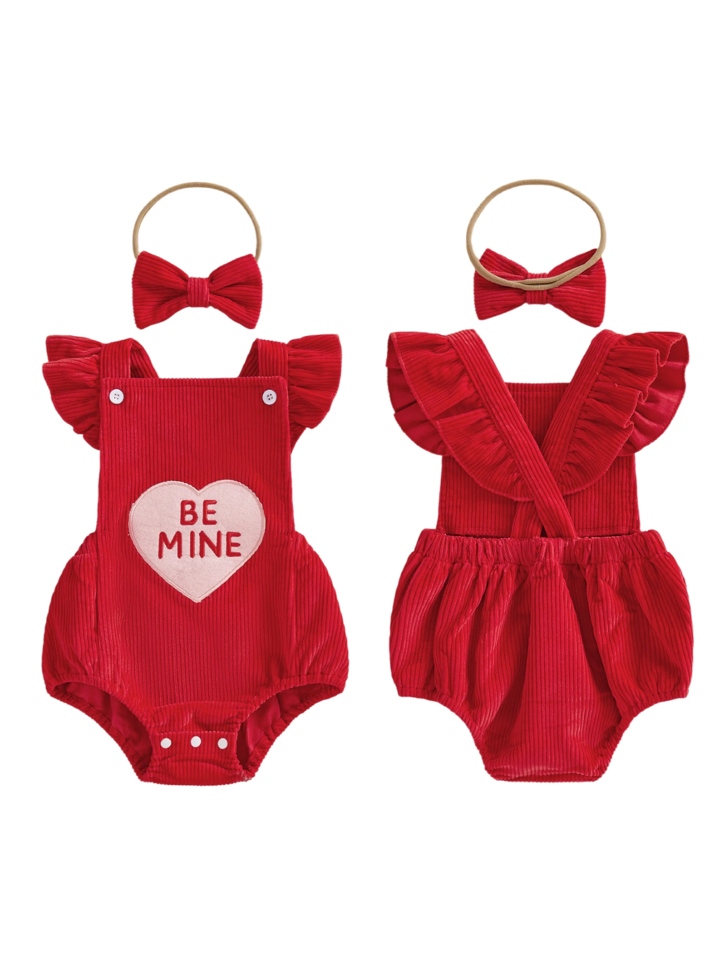 طقم فستان عيد الحب للفتيات الصغيرات، رومبير بدون أكمام مكشكش مطبوع عليه قلب مع عصابة رأس متطابقة لملابس الأطفال #1