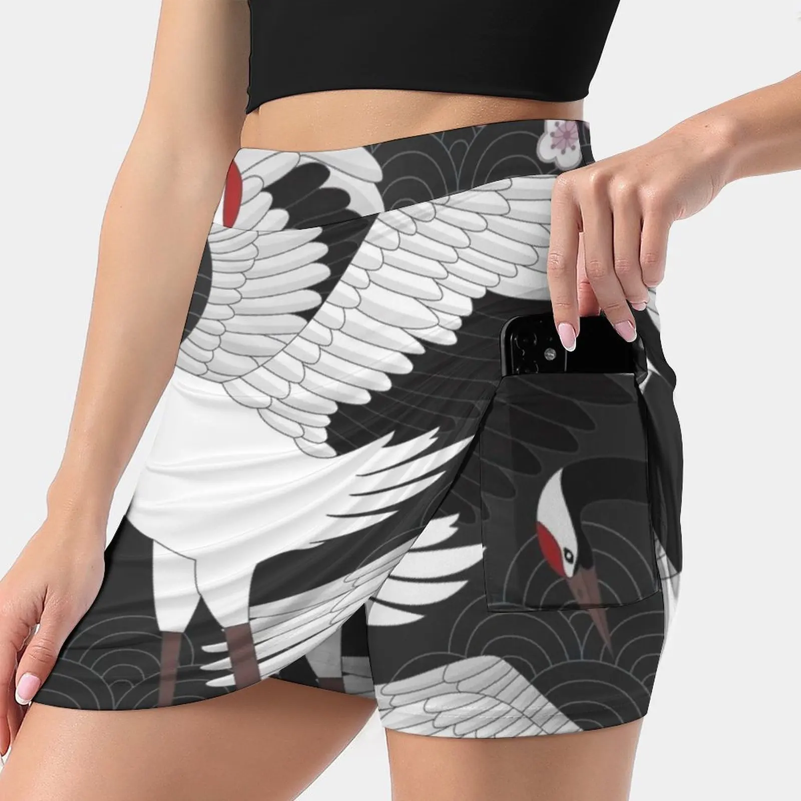 

Japanese Cranes Women's skirt Y2K Summer Clothes 2022 Kpop Style Trouser Skirt With Pocket Japanese Cranes Dancing Cranes Birds