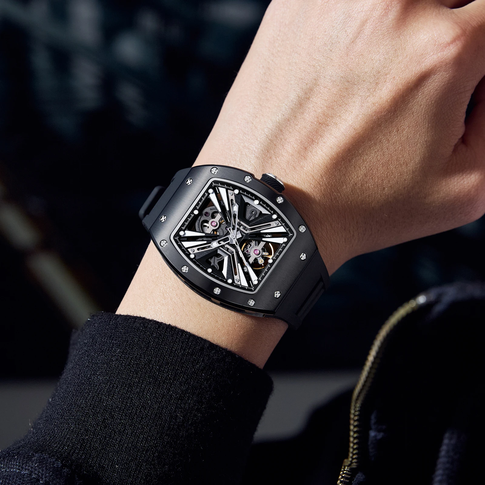 ساعة CHANCE للرجال هيكل عظمي ميكانيكية رياضية للرجال مقاومة للماء أوتوماتيكية هيكل فولاذي ساعات رجالية