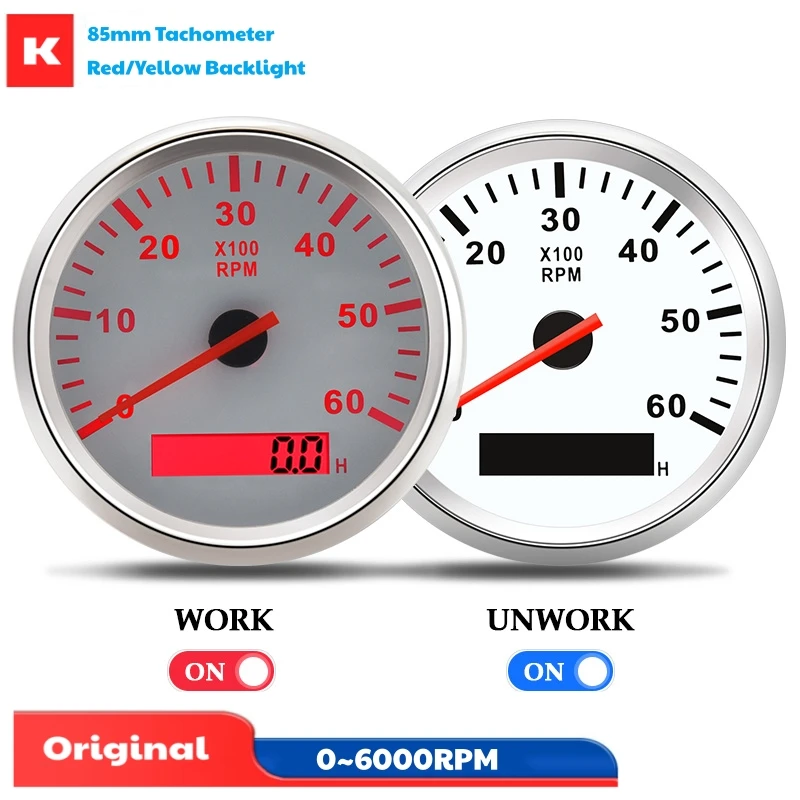

Auto 0-6000RPM Instrument Panel Tachometers 85mm Rev Counters Pulse Signal Revolution Meters with Red Backlight 9-32v RPM