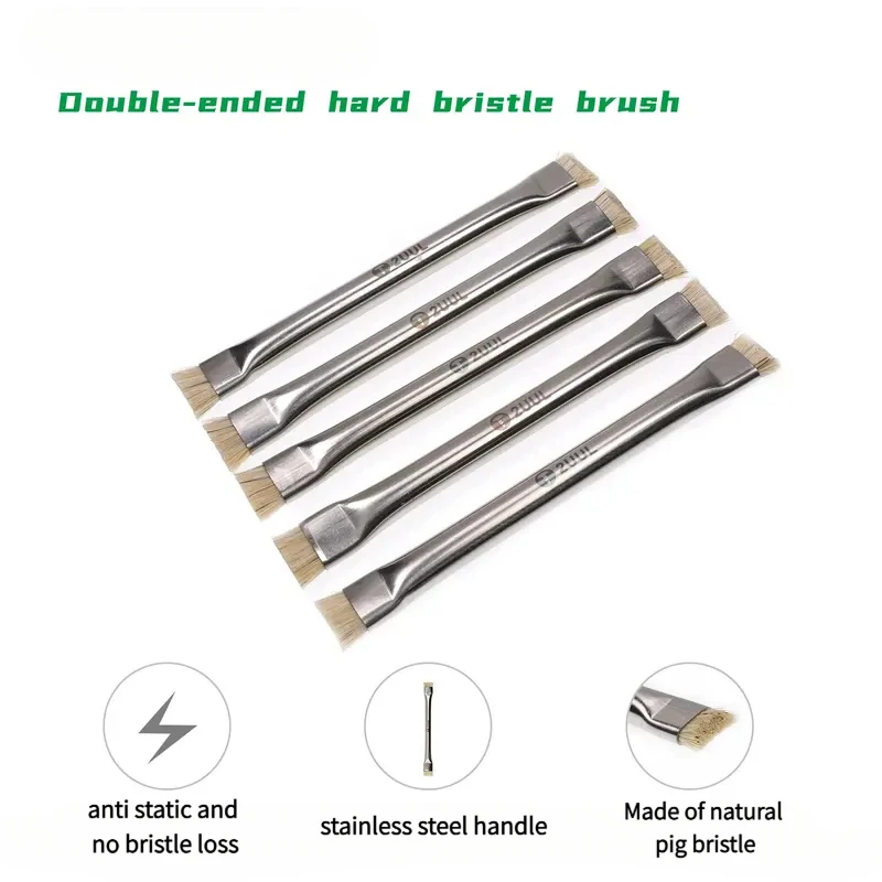 2UUL CL11 Dual Head Hard Bristle Brush Stainless Steel Handle Anti Static PCB Motherboard Cleaning Brush Dust Rust Removal Tool