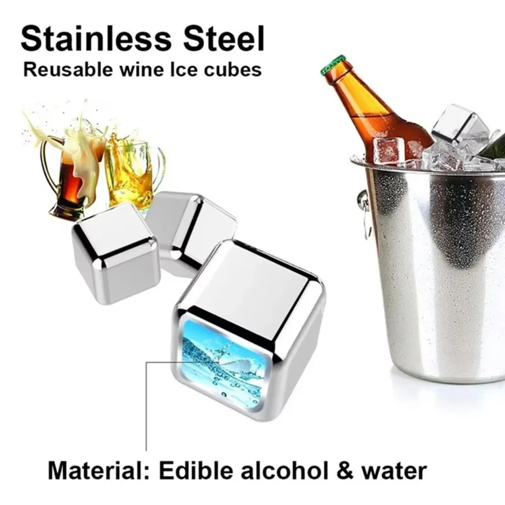 4/6/8 Pcs Stainless Steel Ice Cubes Set Reusable Chilling Stones for Whiskey Wine Cooling Cube Chilling Rock Party Bar Tool - view 6