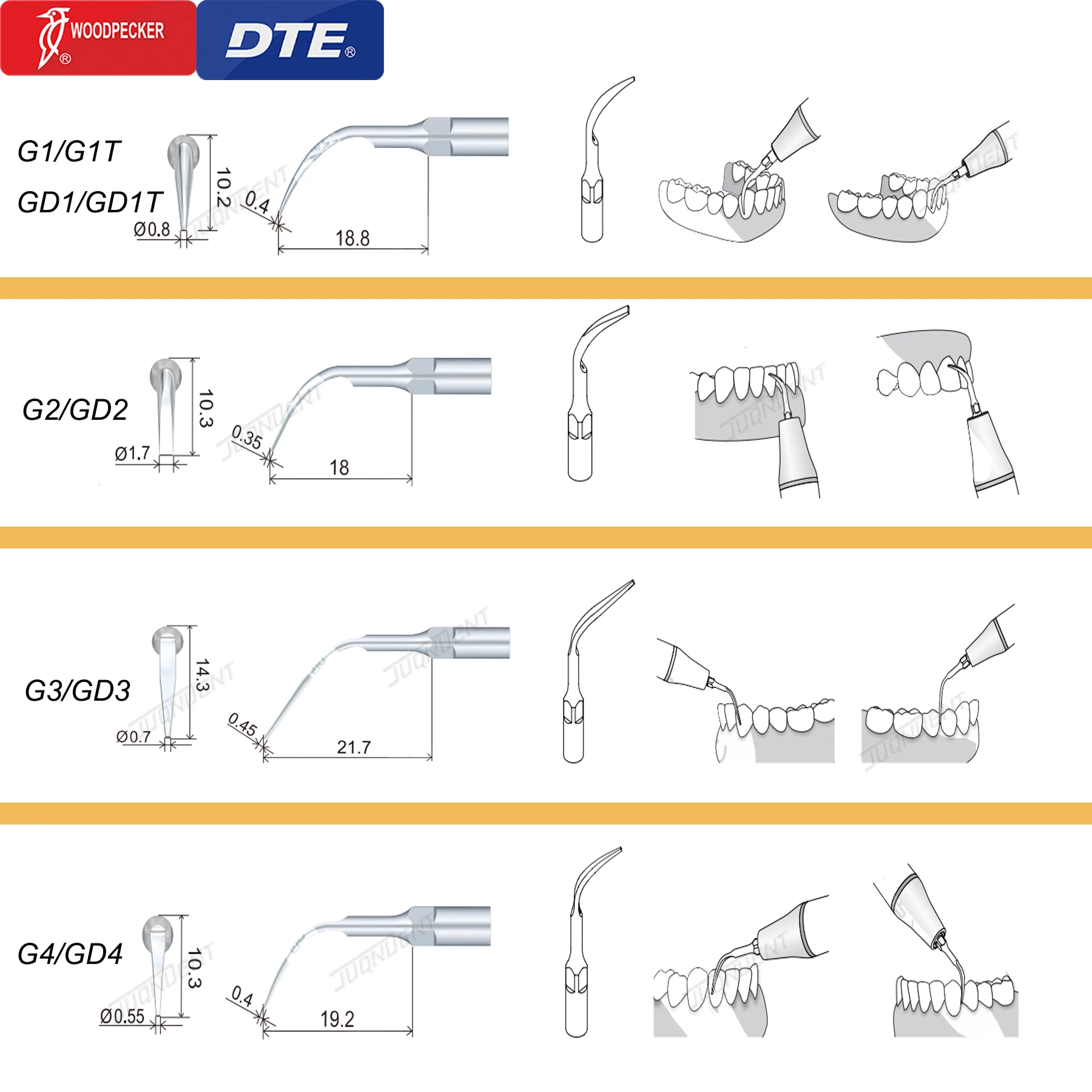 Original Woodpecker DTE Dental Tips GD1-GD8 Scaling Tips Fit NSK Scaler Handpiece Dentistry Tools