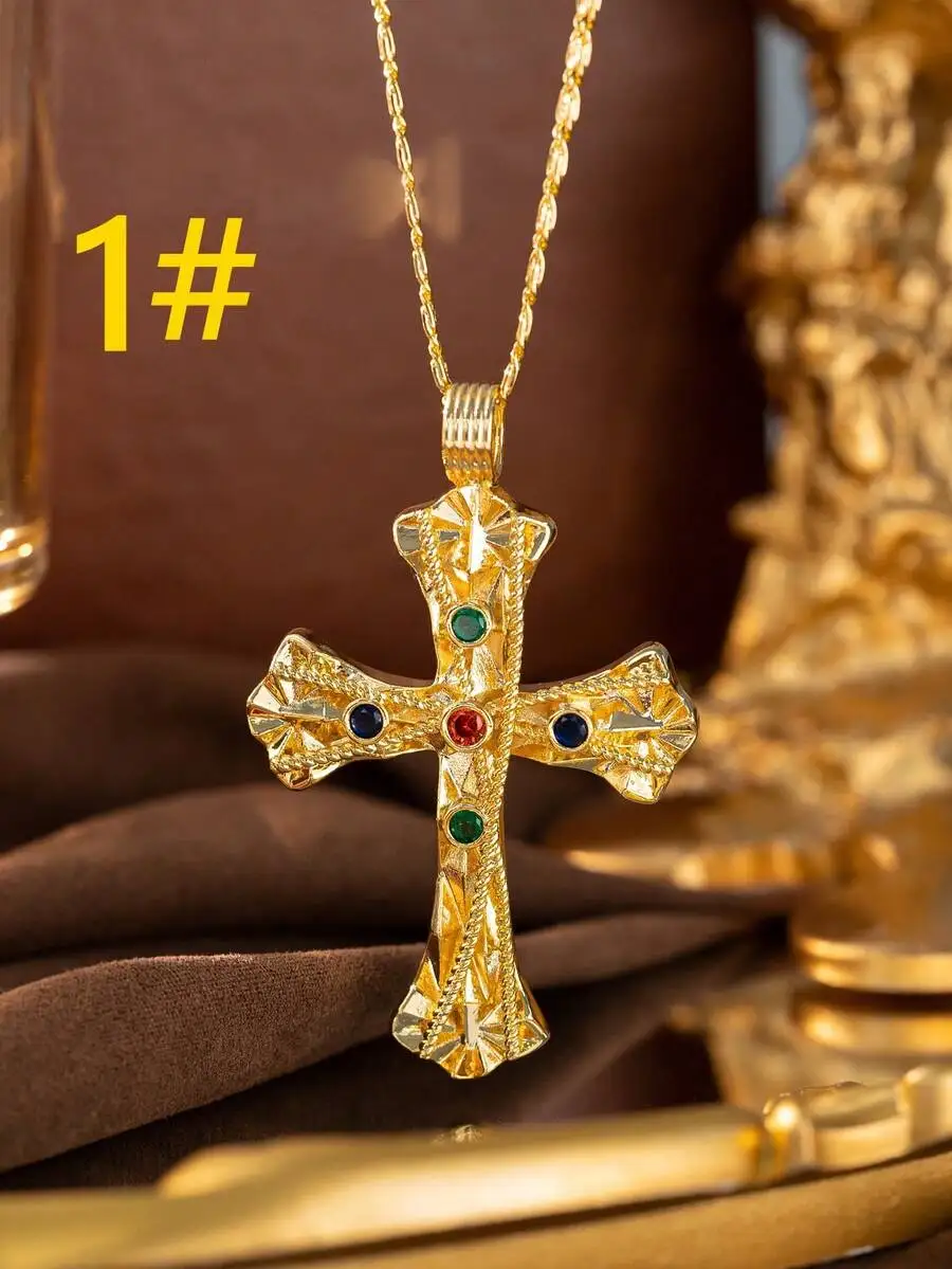 

Vintage Cross Pendant Necklace Unisex Fashion Jewelry Gift For Religious Occasions
