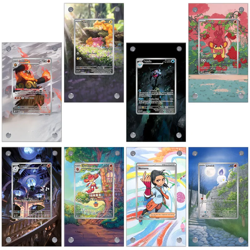 Pantalla artística para tarjeta de Pokémon Lampent sinisear Pansear Emboar Litwick Palafin Pawmi Nemona estuche de exposición de tarjetas de colección de Anime