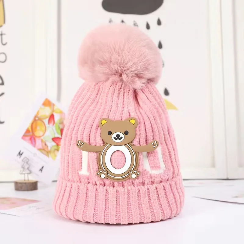 1 2 3 4 Years Old Boys Girls Winter Warm Hats Knitted Beanie Cap with Pompom Snow Bonnets Windproof Cold Weather Freeshiping