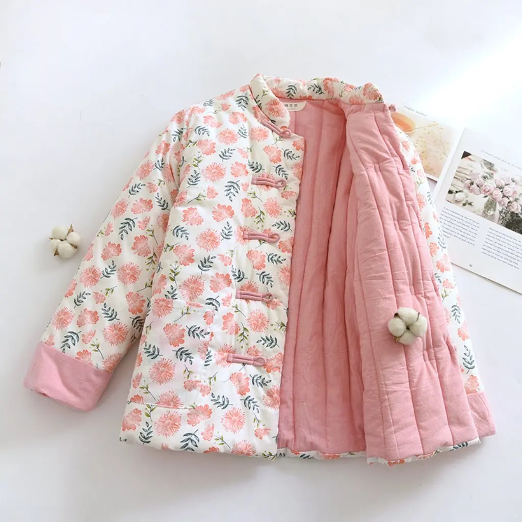 เสื้อผ้าฝ้ายหนานุ่มสำหรับฤดูหนาว งานแฮนด์เมดแท้ แบบกระดุมสองแถว สไตล์เรโทร พร้อมหัวเข็มขัด สำหรับคุณแม่มือใหม่